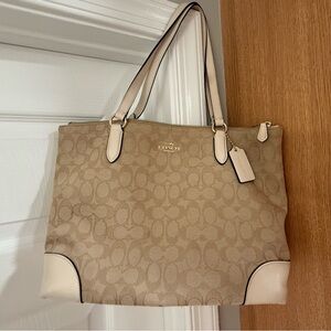 F29958 Coach Signature Jacquard zip tote- Beige Cream Tote Bag. Good condition
